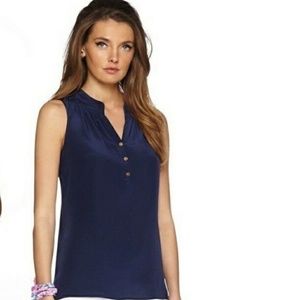 Lilly Pulitzer Houston Silk Navy Top Size XS